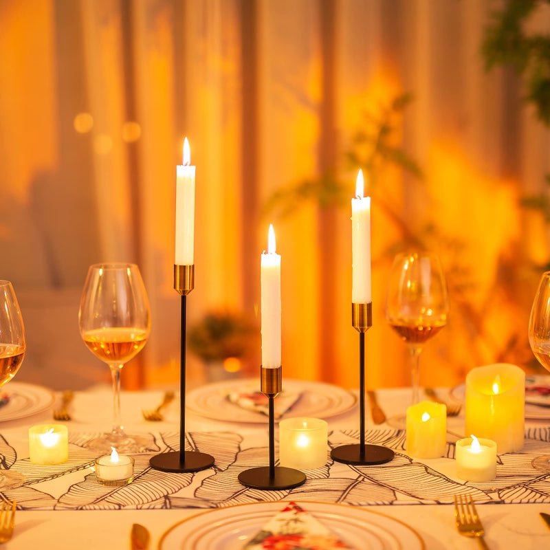 Inweder Candle Holders Candlestick Holders - Set of 3 Taper Candle Holders with Brass Top, Candle Holders for Table Centerpiece, Party, Wedding, Home Decor, Fits 3/4 inch Thick Candles - Image 4