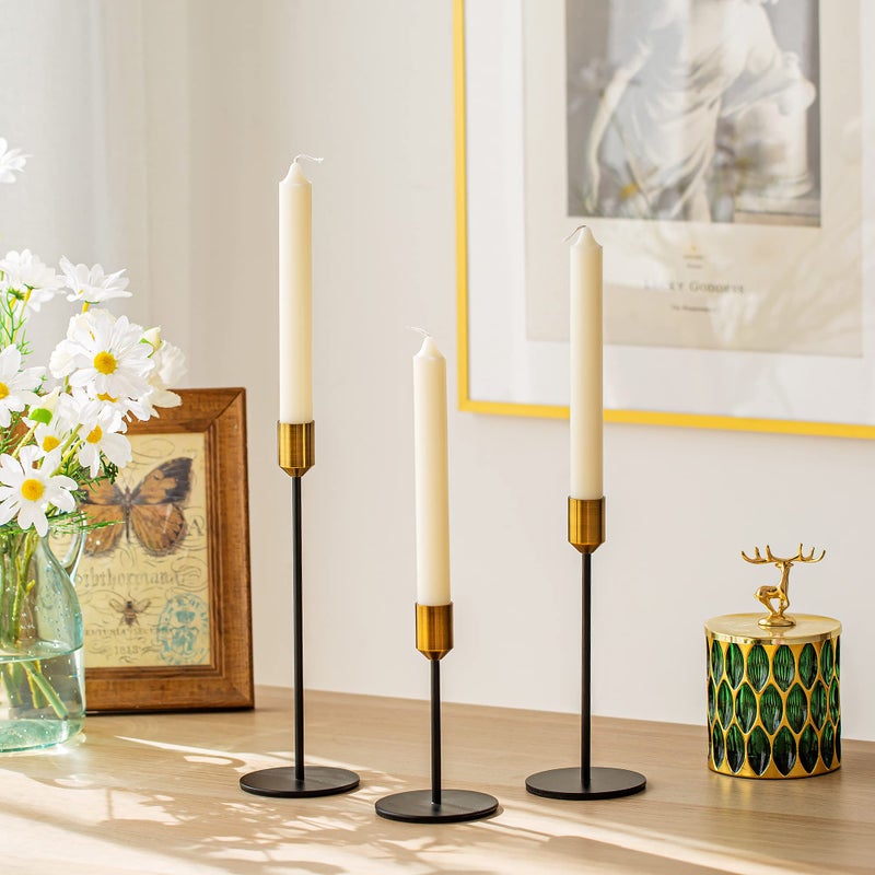 Inweder Candle Holders Candlestick Holders - Set of 3 Taper Candle Holders with Brass Top, Candle Holders for Table Centerpiece, Party, Wedding, Home Decor, Fits 3/4 inch Thick Candles - Image 3