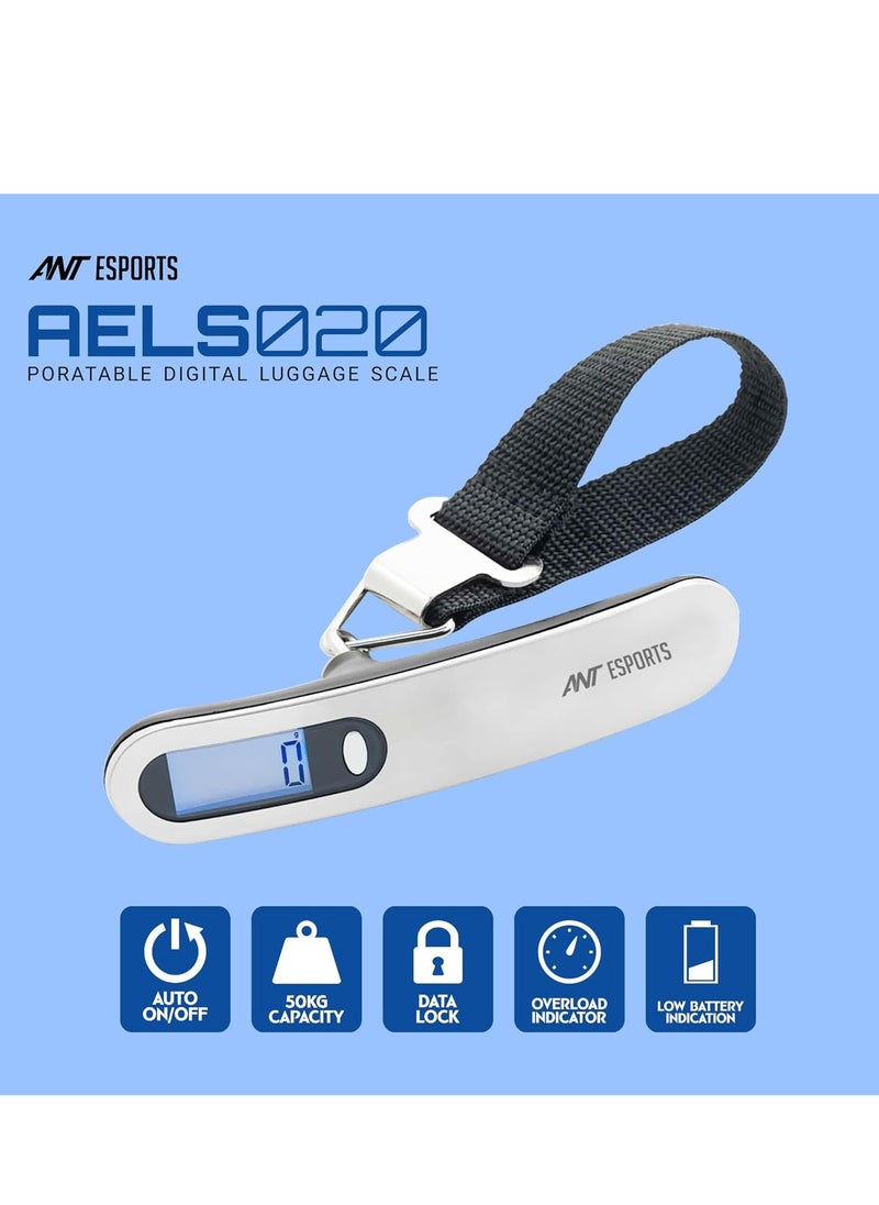ANT Esports - AELS020 Portable Digital Weighing Scale | 50KG Maximum Capacity | Tare Function | Auto On/Off Feature | Overload Indicator | Low Battery Warning | LED Backlit Display | Durable Strap and Stainless Steel Hook | Versatile Weight Measurements - Image 1