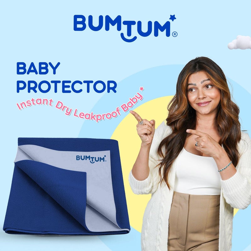 Bumtum Dry Sheet Instadry Leakproof Baby Bed Protector | Medium Size 100 * 70cm | Pack of 1 | Royal Blue, Polycotton - Image 2