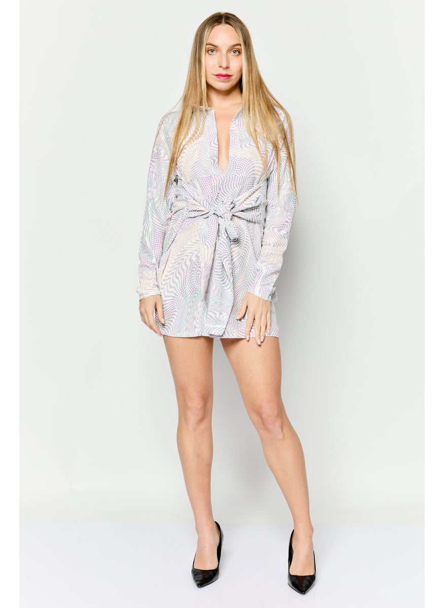 I SAW IT FIRST - Women Petite All Over Print Mini Dress, Purple - Image 1