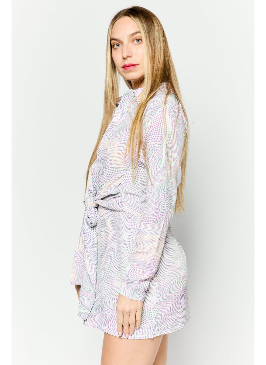 I SAW IT FIRST - Women Petite All Over Print Mini Dress, Purple - Image 1