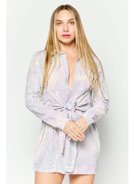 Women Petite All Over Print Mini Dress, Purple
