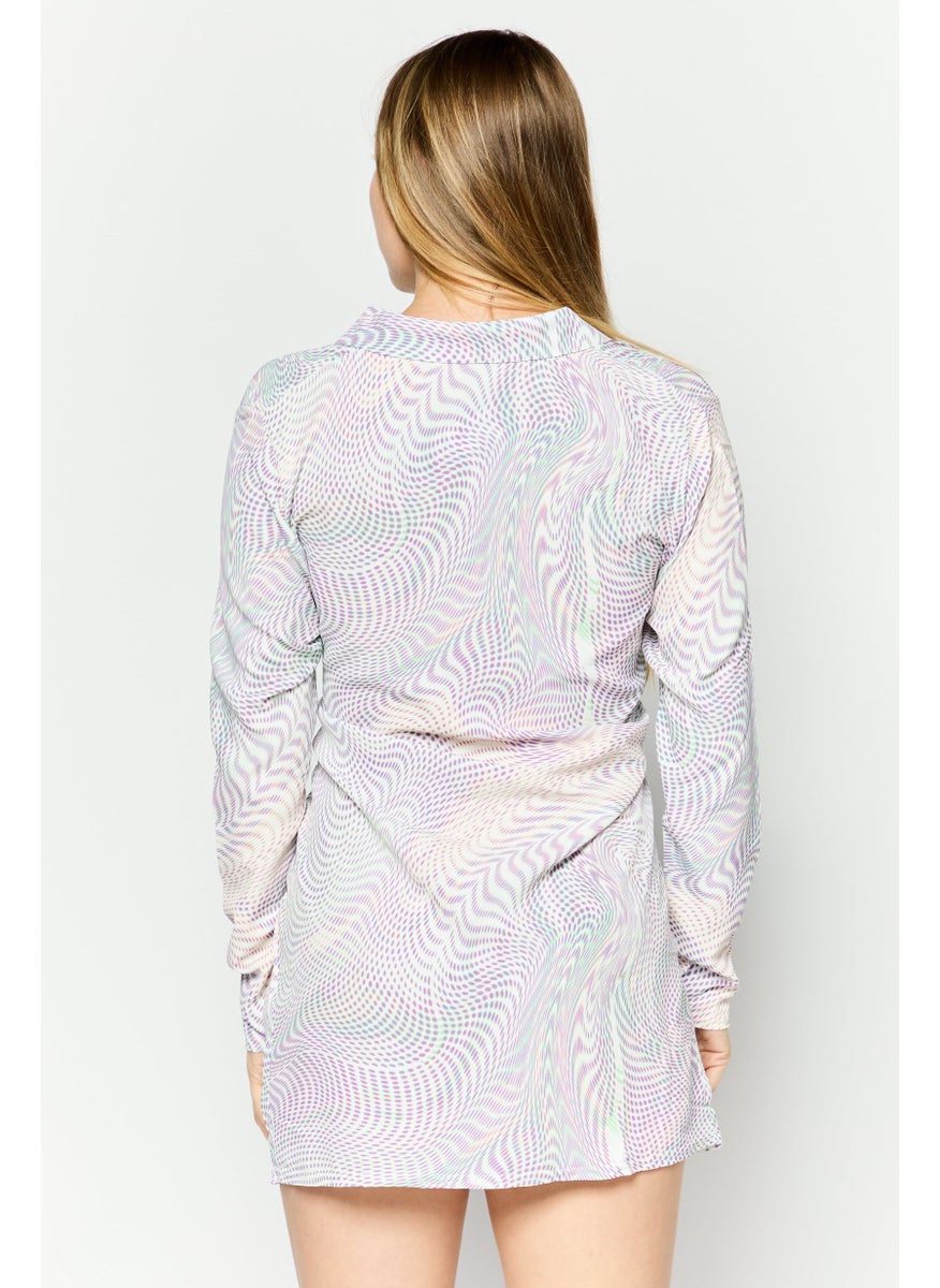 I SAW IT FIRST - Women Petite All Over Print Mini Dress, Purple - Image 1