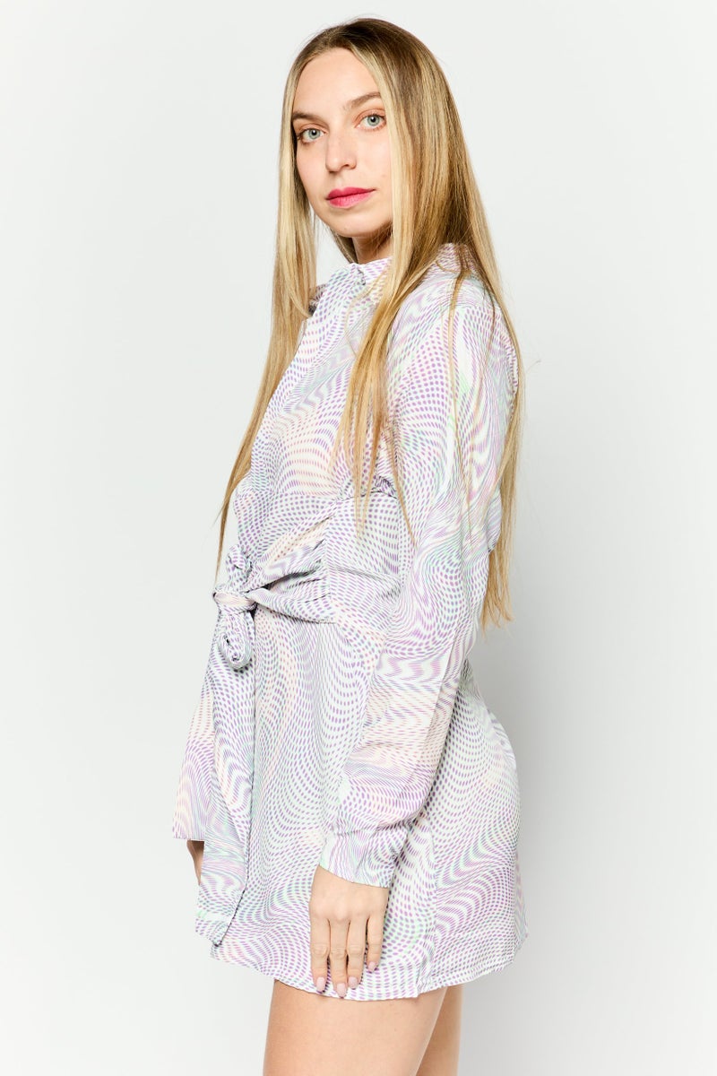 I SAW IT FIRST Women Petite All Over Print Mini Dress, Purple - Image 2