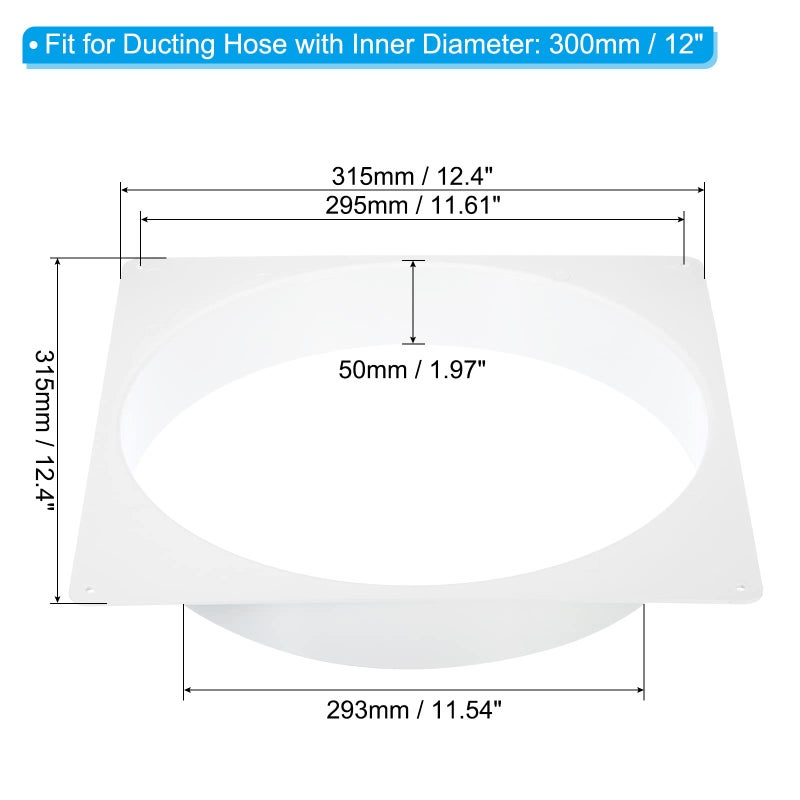 PATIKIL PATIKIL 12" Duct Connector Flange, Dryer Vent Wall Plate Square to Round Straight Ducting Plate for Air Heating Cooling Ventilation Exhaust Fan, White  - Image 2