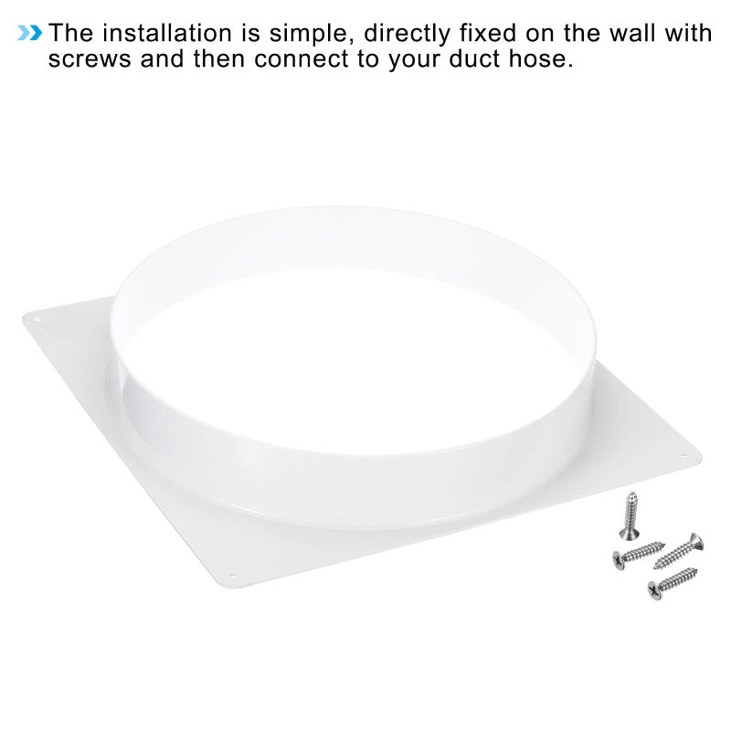 PATIKIL PATIKIL 12" Duct Connector Flange, Dryer Vent Wall Plate Square to Round Straight Ducting Plate for Air Heating Cooling Ventilation Exhaust Fan, White  - Image 4