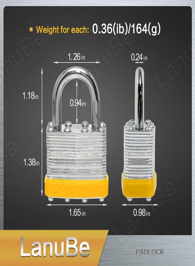 LanuBe Lock Laminated keyed Padlock (1-9/16", 40mm), keyed Alike Locks, Normal Shackle,Marked Yellow Plastic Hoop, Pack of 2 - Image 2