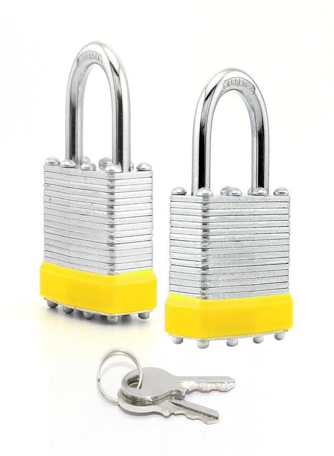 LanuBe Lock Laminated keyed Padlock (1-9/16", 40mm), keyed Alike Locks, Normal Shackle,Marked Yellow Plastic Hoop, Pack of 2 - Image 1