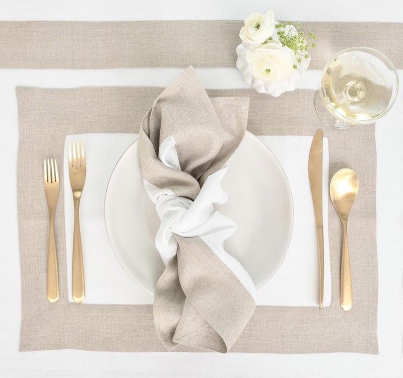 Solino Home Solino Home Linen Dinner Napkins 20 x 20 Inch - 100% Pure Linen Natural and White Cloth Napkins Set of 4 - Contempo  Handcrafted and Machine Washable  - Image 2
