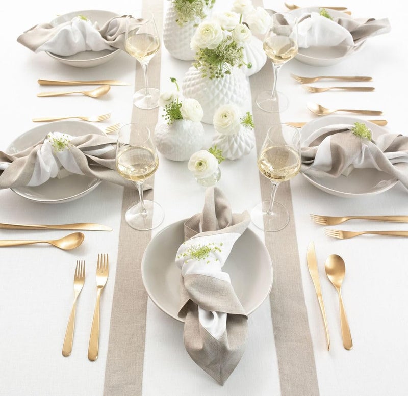 Solino Home Solino Home Linen Dinner Napkins 20 x 20 Inch - 100% Pure Linen Natural and White Cloth Napkins Set of 4 - Contempo  Handcrafted and Machine Washable  - Image 4