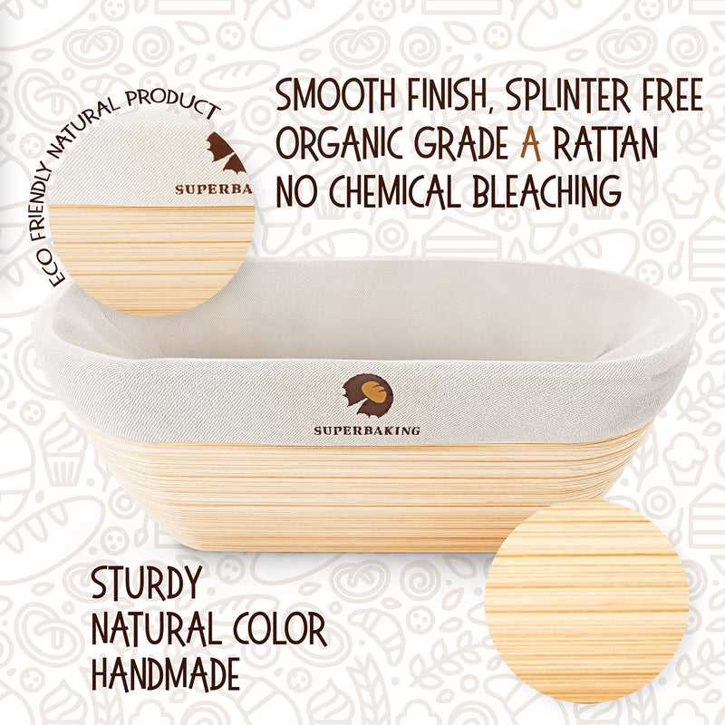 Superbaking Banneton Bread Proofing Basket Set, Oval 10" Sourdough Proofing Basket for Bread Making Tools Supplies, Bread Baking Supplies, Artisan Bread Kit, Gifts for Bakers - Image 2