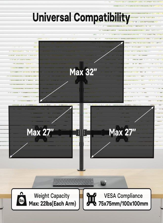 Bontec Monitor Halterung 3 Monitore, Höhenverstellbar, 360° Drehbar, Für 27-32 Zoll Monitore, Max. 30kg Pro Arm, Zwei Installationsoptionen, Für Büro und Gaming, VESA 75x75/100x100mm - Image 3