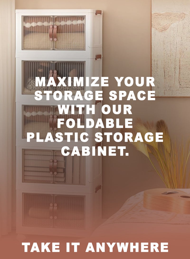 Toshionics خزانة تخزين قابلة للطي رف متعدد الطبقات مع عجلات، أبواب شفافة، خزانة تخزين قوية للاستخدام المنزلي، المطبخ، المكتب، غرفة النوم، الحمام، خزانة الملابس، رف عرض ألميرا متاحة بـ 3، 4 و 5 طبقات بأحجام متعددة - Image 2