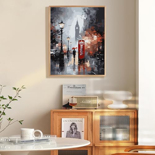 Fountor Paint by Numbers Kit for Adults Beginner London City View Street Scenery Adult Paint by Number Kits on Canvas without Frame Big Ben Acrylic Oil Paint by Numbers for Home Decor Gift 16 W x 20L - Image 3