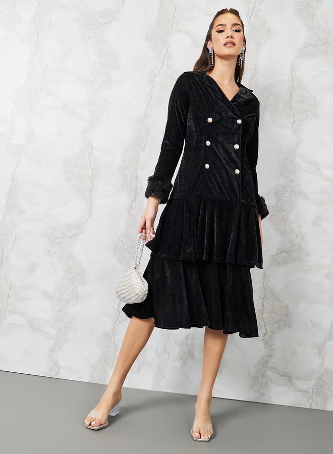 Styli Tiered Velvet Dress  - Image 1
