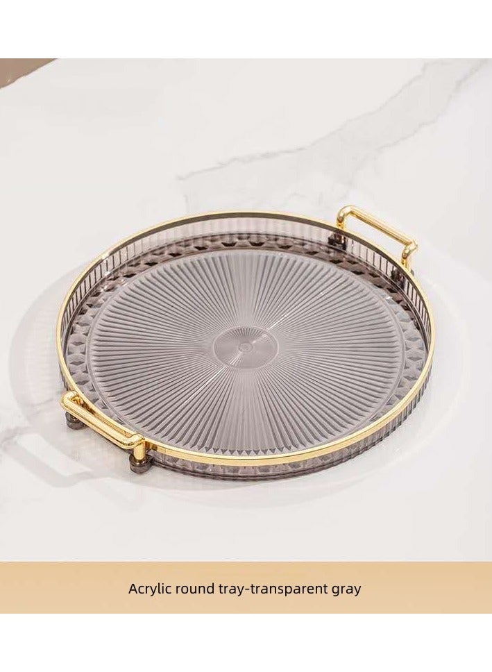 Double-eared round tray acrylic food fruit tray suitable for restaurant, kitchen and bathroom storage non-slip tray - transparent gray  - Image 1