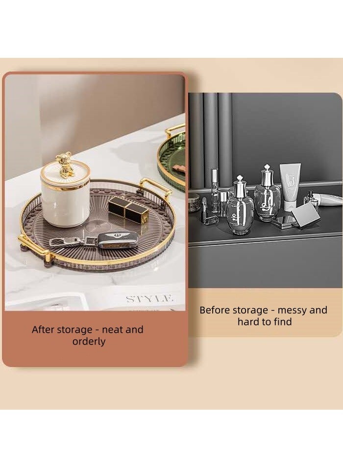 Double-eared round tray acrylic food fruit tray suitable for restaurant, kitchen and bathroom storage non-slip tray - transparent gray  - Image 4