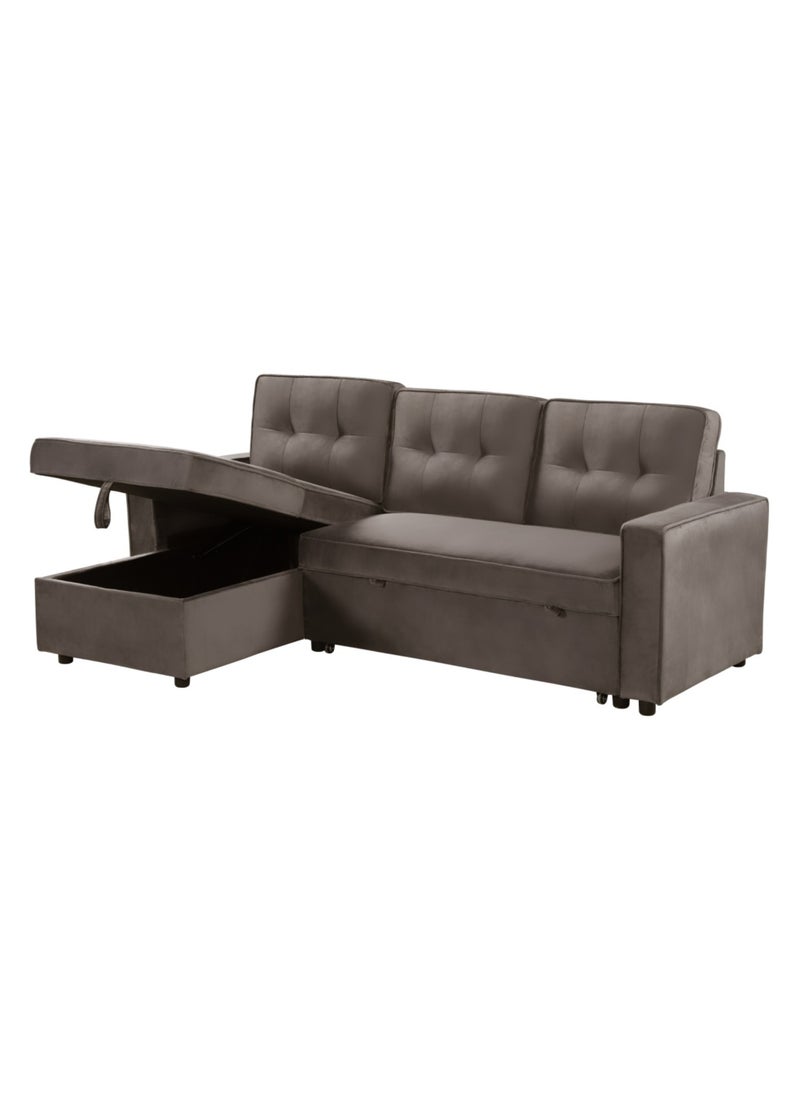 KARNAK 3 Seater Diwan Sofa Bed With Cushions L-Shaped Storage Space | Convertible Living Room Furniture BROWN  - Image 2