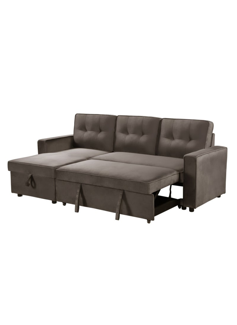 KARNAK 3 Seater Diwan Sofa Bed With Cushions L-Shaped Storage Space | Convertible Living Room Furniture BROWN  - Image 3