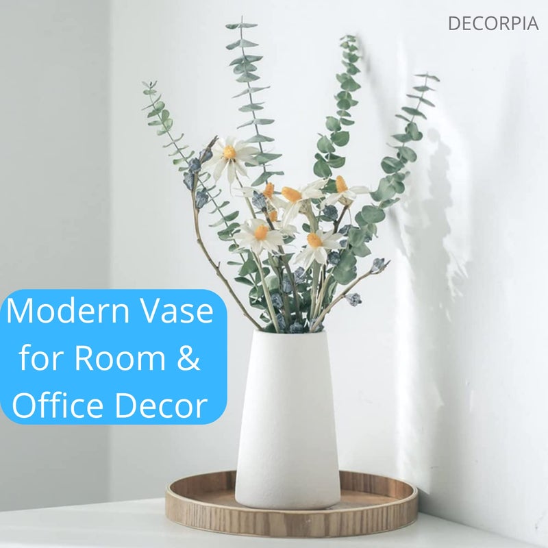DECORPIA Premium Quality White Ceramic Vase | Modern Farmhouse bohemian Pampas Grass Flowers Bouquet for Home DÃ©cor, Desk Aesthetic Room Decor, White - Image 3
