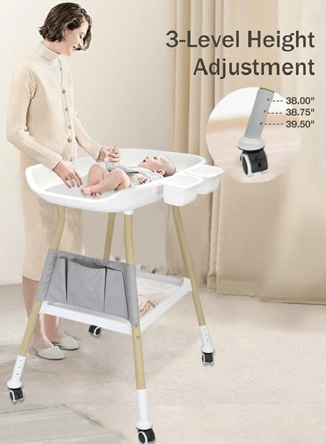 Baby Changing Table Dresser Diaper Station with Adjustable Height Top Changing Table with Nursery Organizer and Large Storage Rack for Newborn Baby and Infant  - Image 1