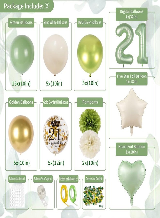 GYESXYW 21st Birthday Decorations for Her, Sage Green 21st Birthday Decorations Happy Birthday Banner Green Gold Balloons Crown Sash Fringe Curtain Tablecloth Cake Topper for Girls 21st Birthday Party Decor - Image 3