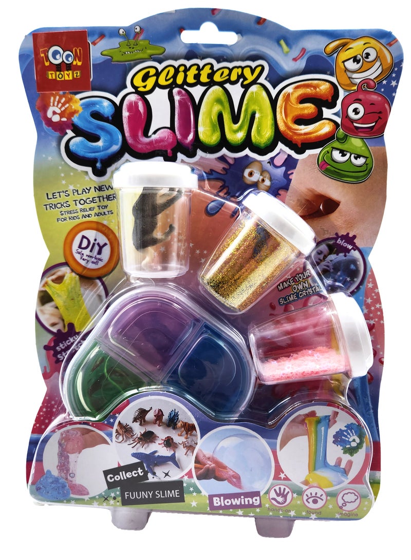 TOON TOYZ Soft Glittery Slime With 1 Random Animal Figure High Quality Non Toxic Toys For Kids - Assorted Color Slime - Image 1