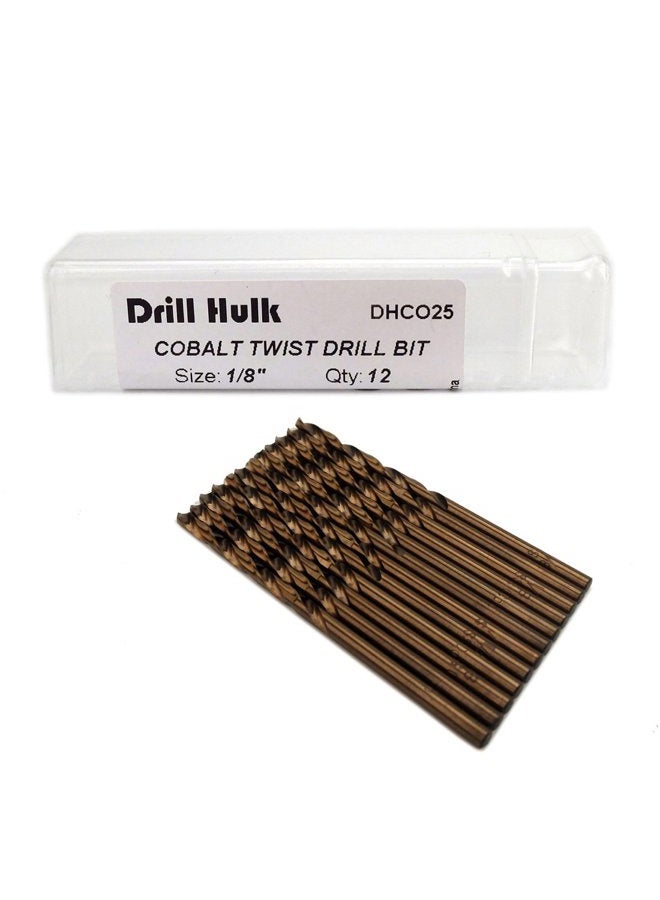 Drill Hulk 1/8-Inch Cobalt Steel M35 Jobber Length Twist Bits for Hard Metal, Stainless Steel, Pack of 12 - Image 1