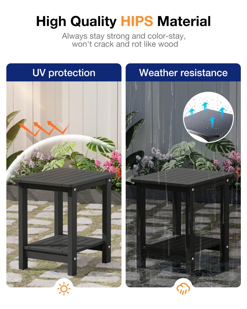 YEFU Outdoor Side Table for Patio: 16" HIPS Weather - Resistant Adirondack Tables - Waterproof Small Square End Tables for Backyard Living Room Bedroom - Indoor Outdoor Double Layer Table Dark Gray - Image 3