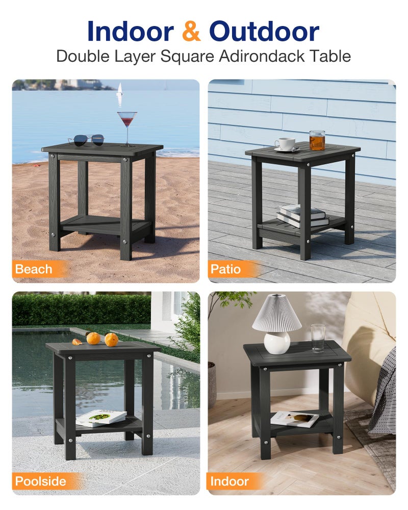 YEFU Outdoor Side Table for Patio: 16" HIPS Weather - Resistant Adirondack Tables - Waterproof Small Square End Tables for Backyard Living Room Bedroom - Indoor Outdoor Double Layer Table Dark Gray - Image 5
