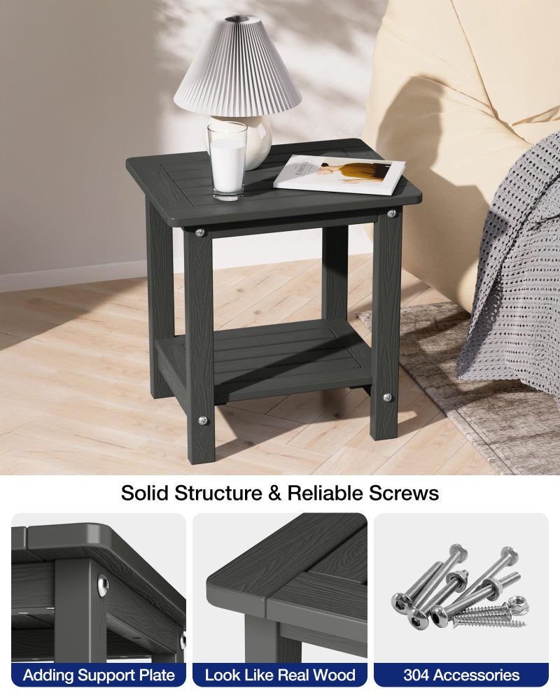 YEFU Outdoor Side Table for Patio: 16" HIPS Weather - Resistant Adirondack Tables - Waterproof Small Square End Tables for Backyard Living Room Bedroom - Indoor Outdoor Double Layer Table Dark Gray - Image 4