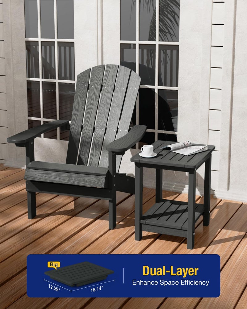 YEFU Outdoor Side Table for Patio: 16" HIPS Weather - Resistant Adirondack Tables - Waterproof Small Square End Tables for Backyard Living Room Bedroom - Indoor Outdoor Double Layer Table Dark Gray - Image 2
