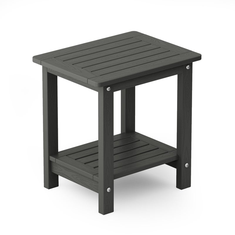 YEFU Outdoor Side Table for Patio: 16" HIPS Weather - Resistant Adirondack Tables - Waterproof Small Square End Tables for Backyard Living Room Bedroom - Indoor Outdoor Double Layer Table Dark Gray - Image 1