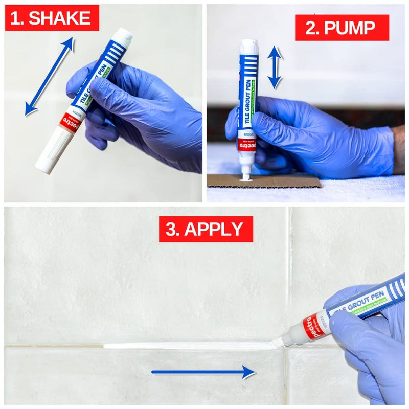 PECTRO Grout Pen White – 2 Pack Tile Grout Markers with 4 Extra Nibs – Waterproof Grout Whitener & Paint for Bathroom & Kitchen – Easy to Apply, Restore Dirty Grout Lines – 0.27oz (8ml) Each - Image 3