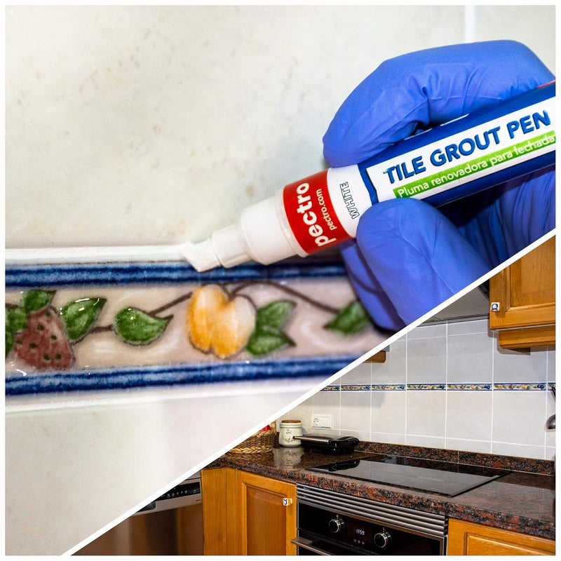 PECTRO Grout Pen White – 2 Pack Tile Grout Markers with 4 Extra Nibs – Waterproof Grout Whitener & Paint for Bathroom & Kitchen – Easy to Apply, Restore Dirty Grout Lines – 0.27oz (8ml) Each - Image 4