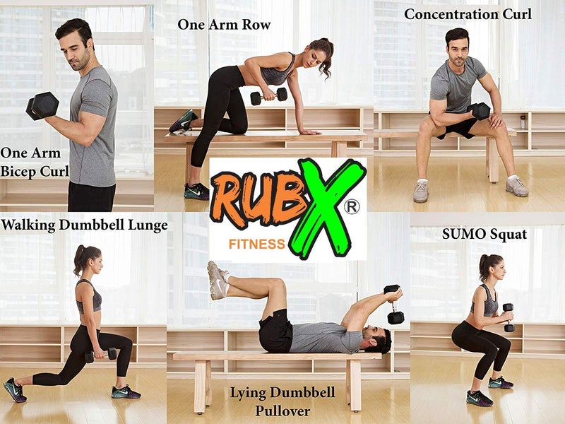 RUBX دمبل سداسي مغطى بالمطاط 3 كجم عبوة من اثنين (أسود) - Image 5
