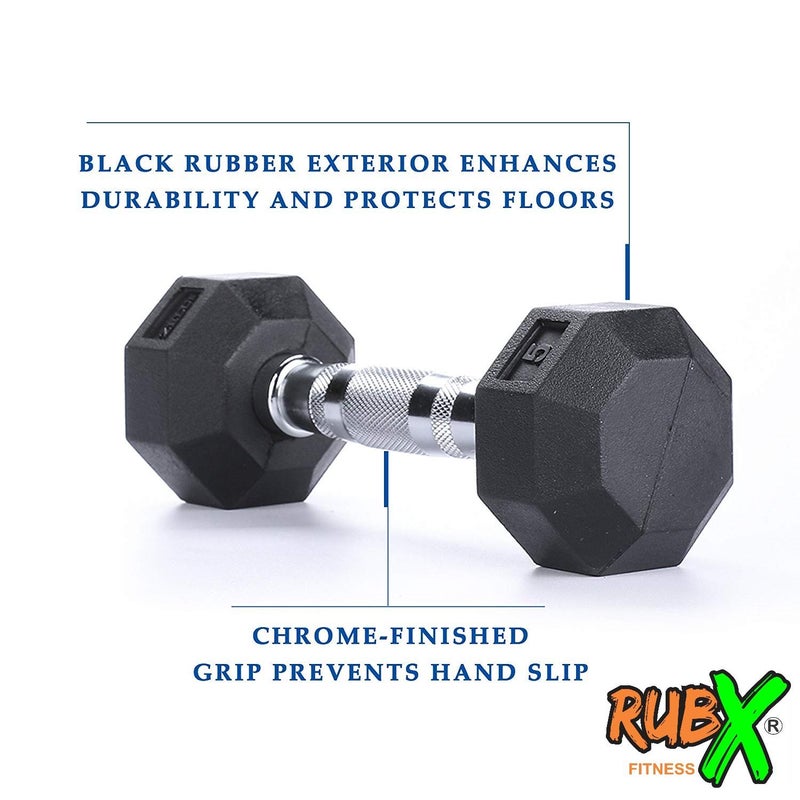 RUBX دمبل سداسي مغطى بالمطاط 3 كجم عبوة من اثنين (أسود) - Image 4