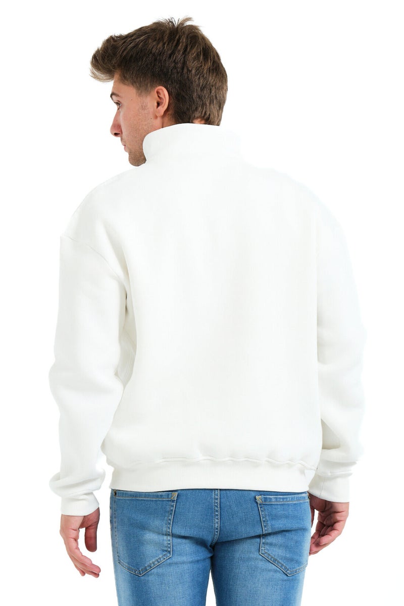 JUSTEVER Regular Fit Stand Collar Semi-Zippered Raised Ecru Men's Sweatshirt - Prime - Image 2