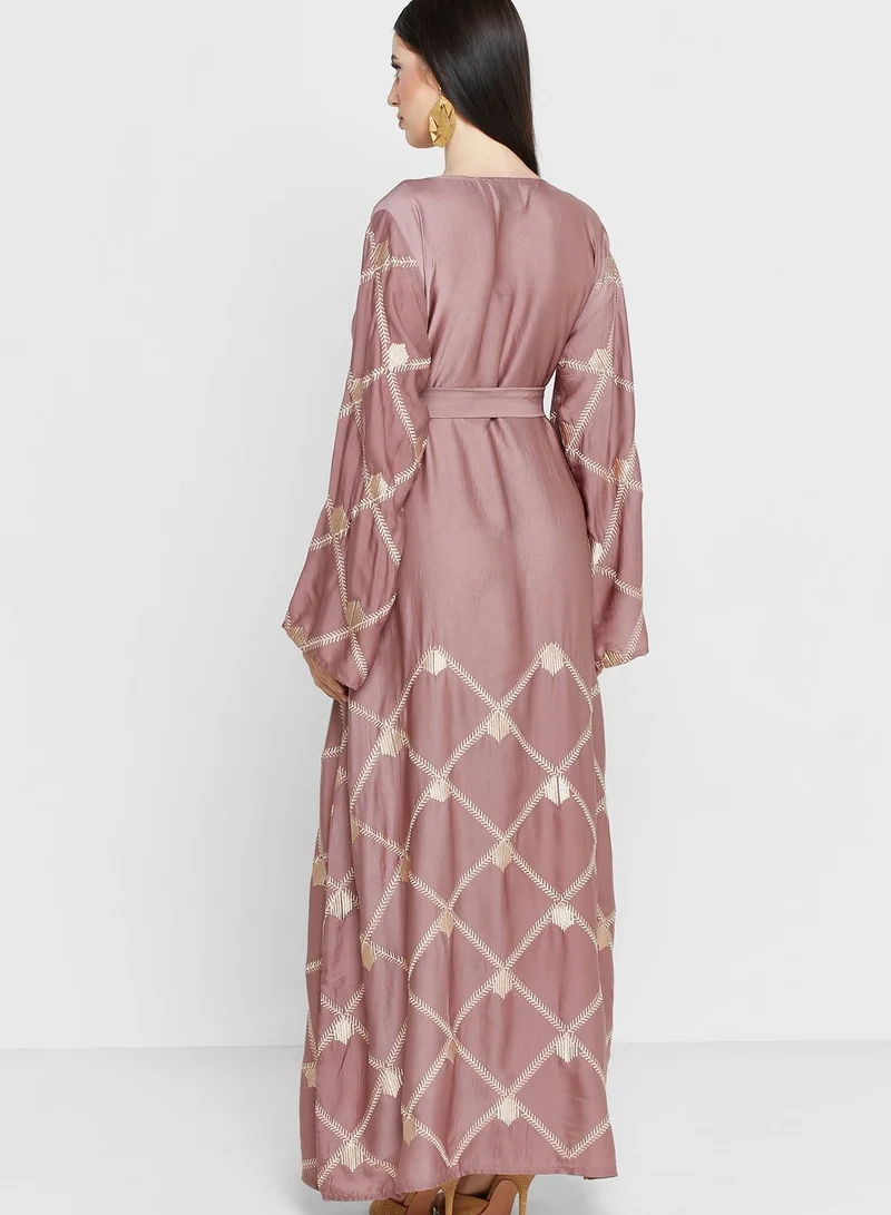 hayas closet Embroidered Belted Jalabiya