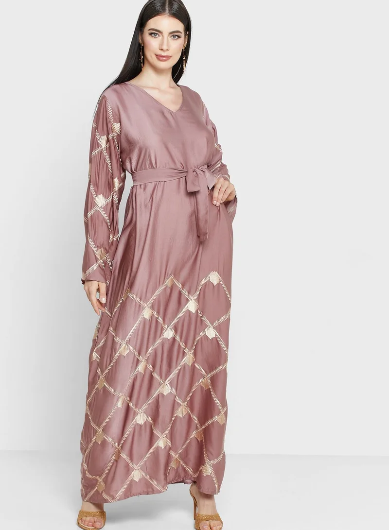 hayas closet Embroidered Belted Jalabiya