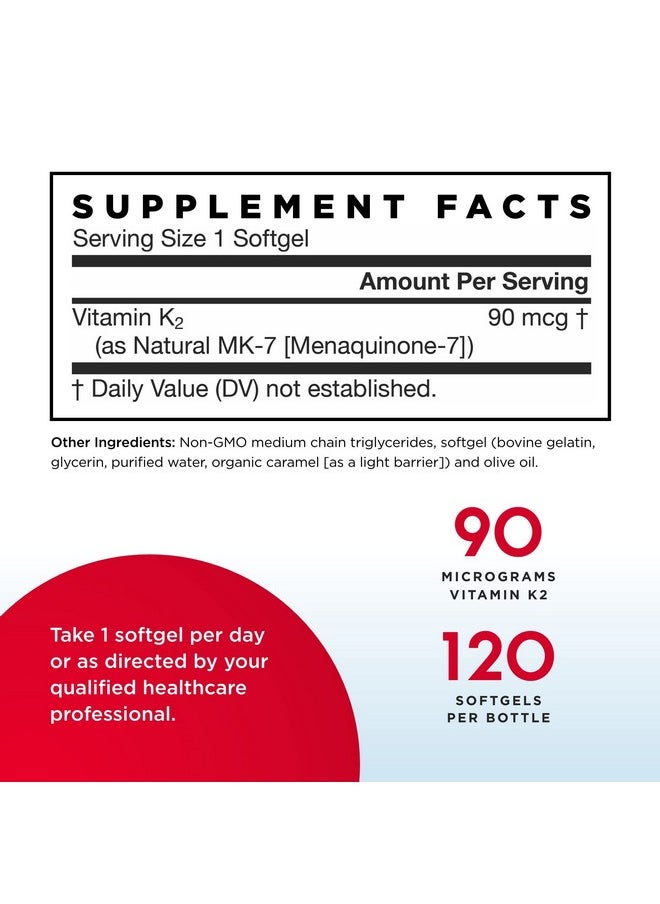 جارو فورملاز Jarrow Formulas MK-7 90 mcg - 120 Softgels, Pack of 2 - منتج فيتامين K فائق الجودة لبناء عظام قوية - يدعم صحة القلب والأوعية الدموية - 240 وجبة إجمالية  - Image 2