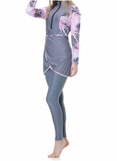 Arabest Stylish Three-Piece Muslim Swimsuit with Chest Pad - Gray Pink  - Image 1