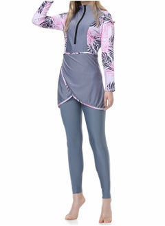 Arabest Stylish Three-Piece Muslim Swimsuit with Chest Pad - Gray Pink  - Image 4