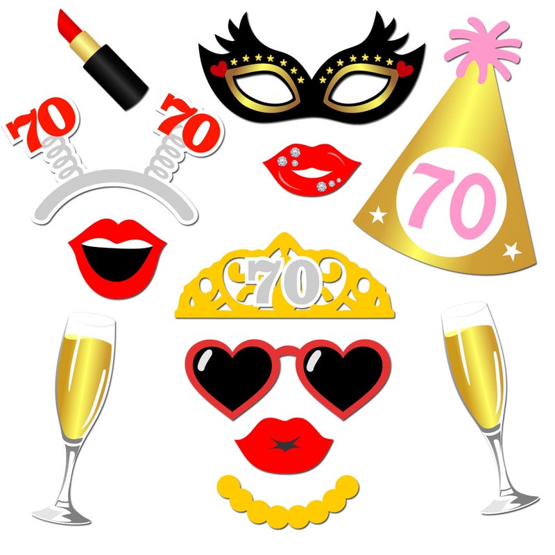 Konsait 70th Birthday Party Photo Booth Props with Stick (50Counts) for Her Him Funny Chic 70th Birthday Black and Gold Decorations, Konsait 70 Happy Birthday Party Favors Supplies for Adults Men and Women - Image 2