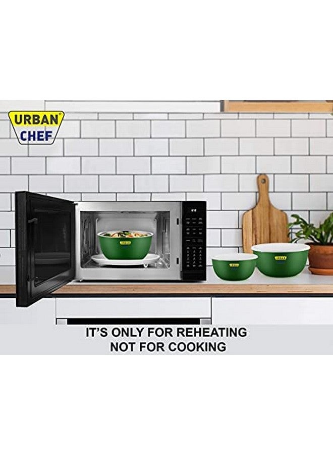 URBAN CHEF Microwave Safe Bowl Set | 1 Year Warranty | Kitchen Accessories Items for Home, Serving Bowl, Microwave Bowl Set, Steel Bowl, Set of 3-500ml, 800ml,1250ml (Green) - Image 3