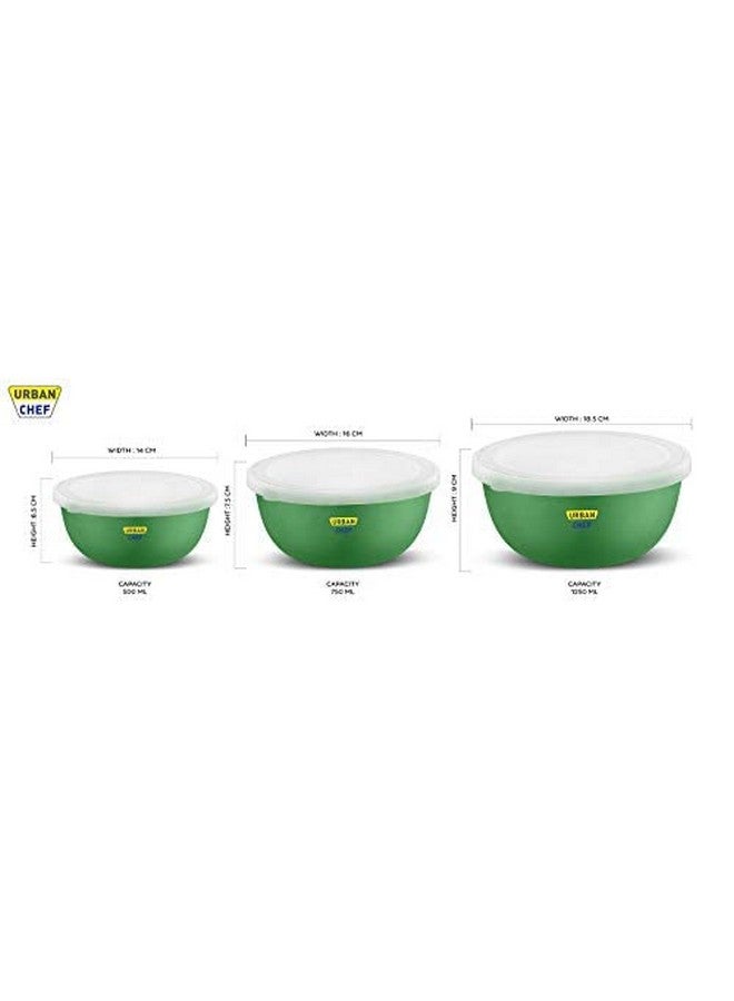 URBAN CHEF Microwave Safe Bowl Set | 1 Year Warranty | Kitchen Accessories Items for Home, Serving Bowl, Microwave Bowl Set, Steel Bowl, Set of 3-500ml, 800ml,1250ml (Green) - Image 4