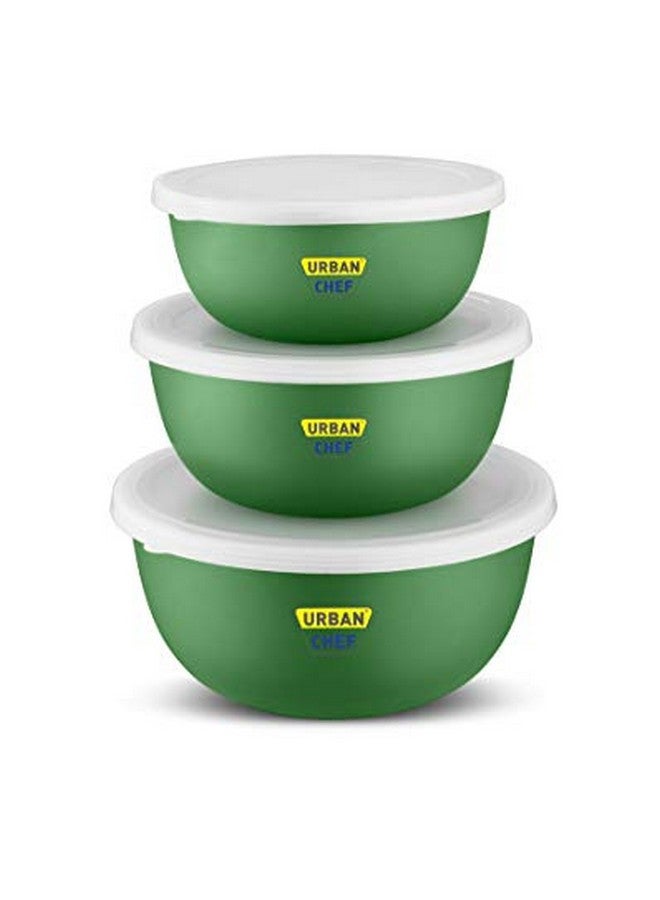 URBAN CHEF Microwave Safe Bowl Set | 1 Year Warranty | Kitchen Accessories Items for Home, Serving Bowl, Microwave Bowl Set, Steel Bowl, Set of 3-500ml, 800ml,1250ml (Green)