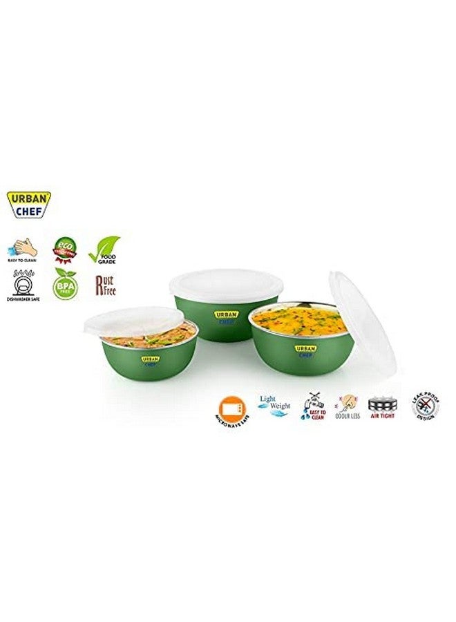 URBAN CHEF Microwave Safe Bowl Set | 1 Year Warranty | Kitchen Accessories Items for Home, Serving Bowl, Microwave Bowl Set, Steel Bowl, Set of 3-500ml, 800ml,1250ml (Green) - Image 5