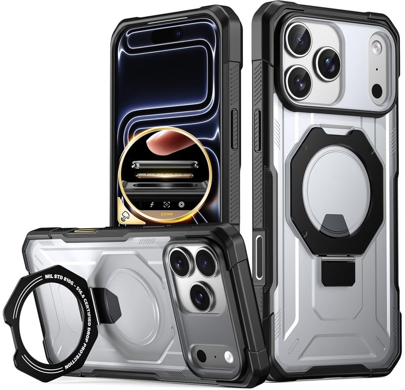 Poetic Spartan Case with Ring Stand for iPhone 17 Pro Max, [Camera Control Button][Magsafe Compatible], Full Body Rugged Shockproof Protective Cover Case, Black/Clear - Image 1